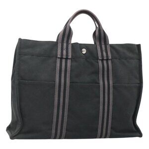 HERMES Fourre Tout MM Hand Bag Canvas Black Auth bs25852